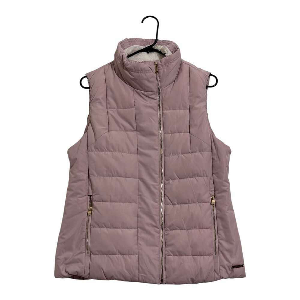 Calvin Klein Performance Women's Puffer Vest Mauve Pink Sherpa Collar Size Large